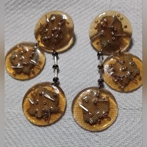 Vintage CONCEITS Dangle Earrings W Denim Inserts Encased In Acrylic